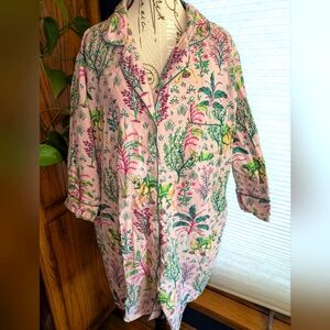 Printfresh Floral Button-Up Night Shirt Camel's Courtyard Size Large